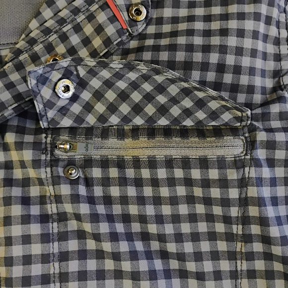 QOR Gingham Short Sleeve Button Up Performance Stretch Shirt Mens Size Medium - Picture 7 of 13